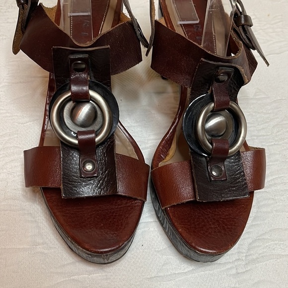 Marni T Strap Brown Leather Platform Sling Back Sandals Size EU 40 US 10 - Picture 3 of 12